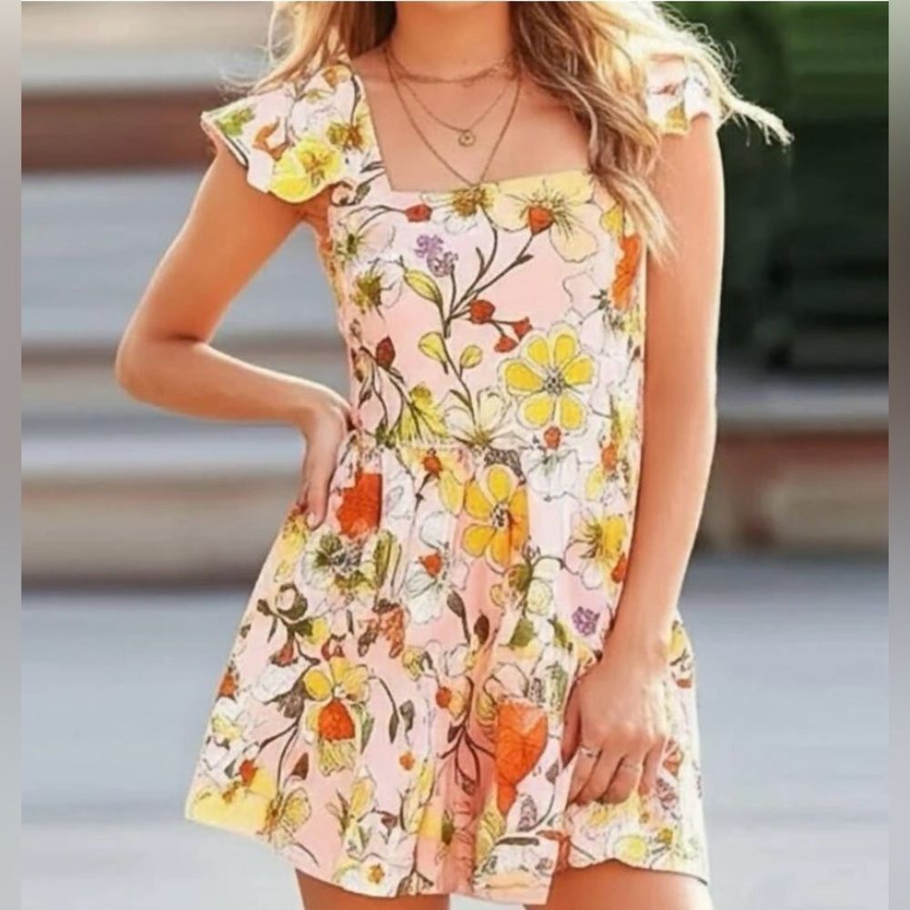 Band of Gypsies/Lottie & Holly Pastel Pink Floral Flare Mini SunDress NWT L